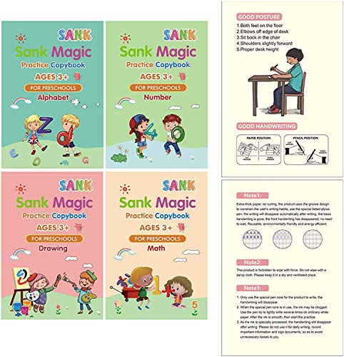 Sank Magic Practice Copybook Pen for Preschools Kids 4-Pcs (With 10 Refills)