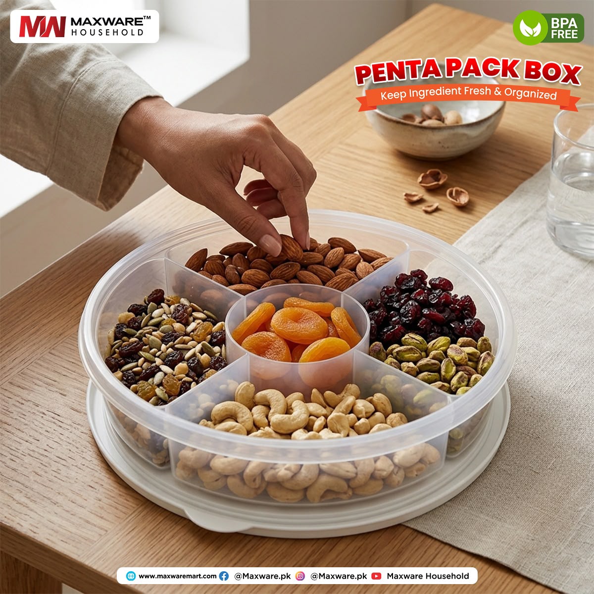 Penta Pack Box 5-Compartment Spice & Food Storage Container with Lid