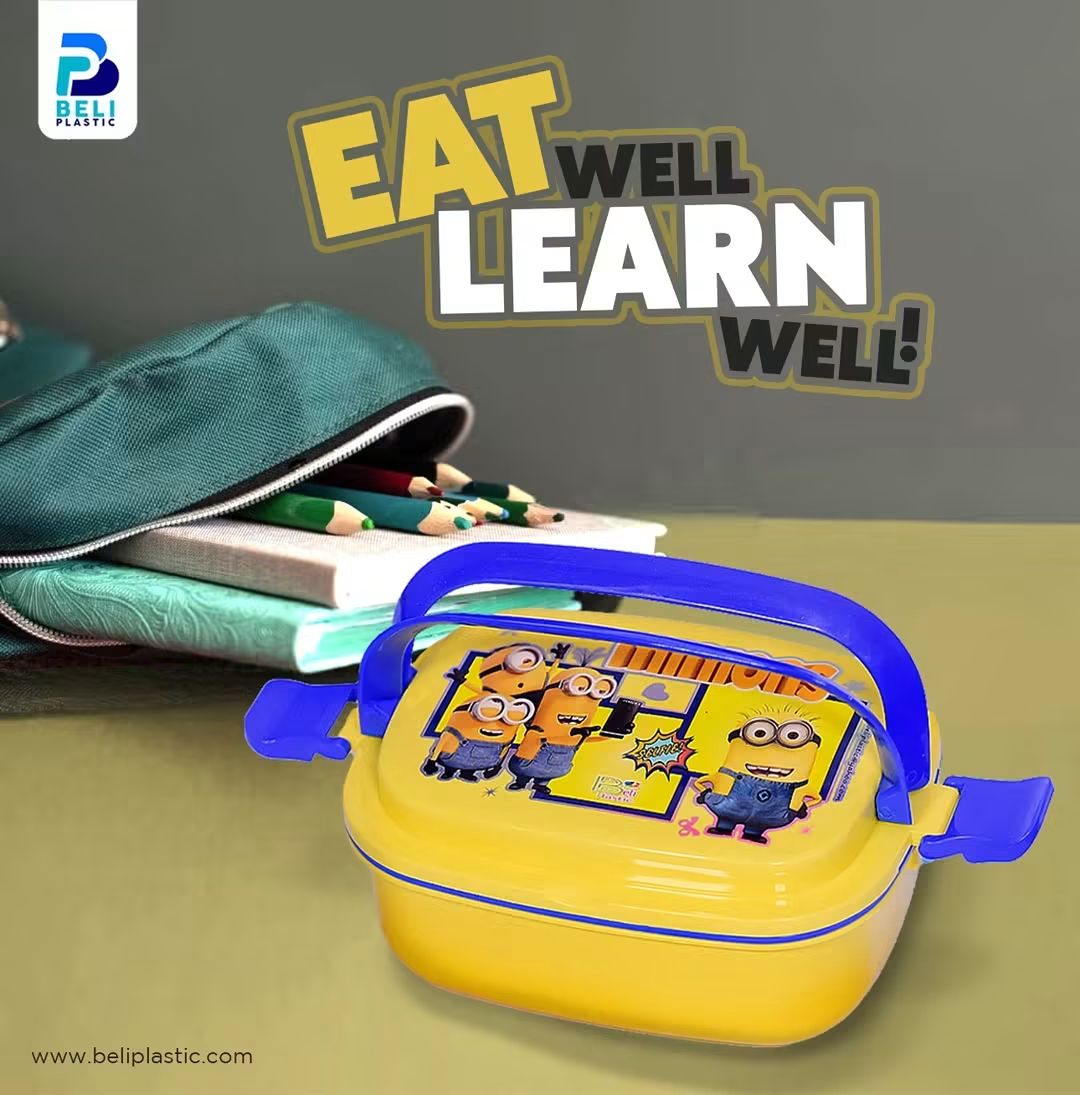 Smart Kids Lunch Box | 2-Compartment Plastic Lunch Box with Spoon | BPA-Free Food Storage Container