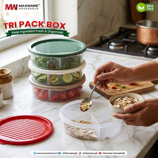 Tri Pack Box 3-Compartment Food Storage Container with Lid