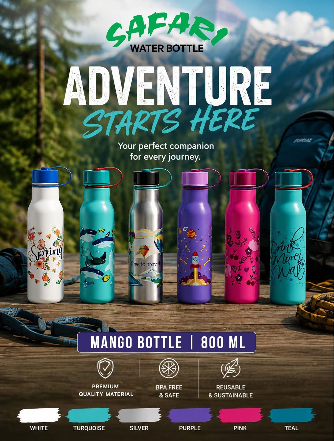 Mango Bottle 800ML Stainless Steel Water Bottle – BPA Free Leakproof Reusable Travel & Sports Bottle