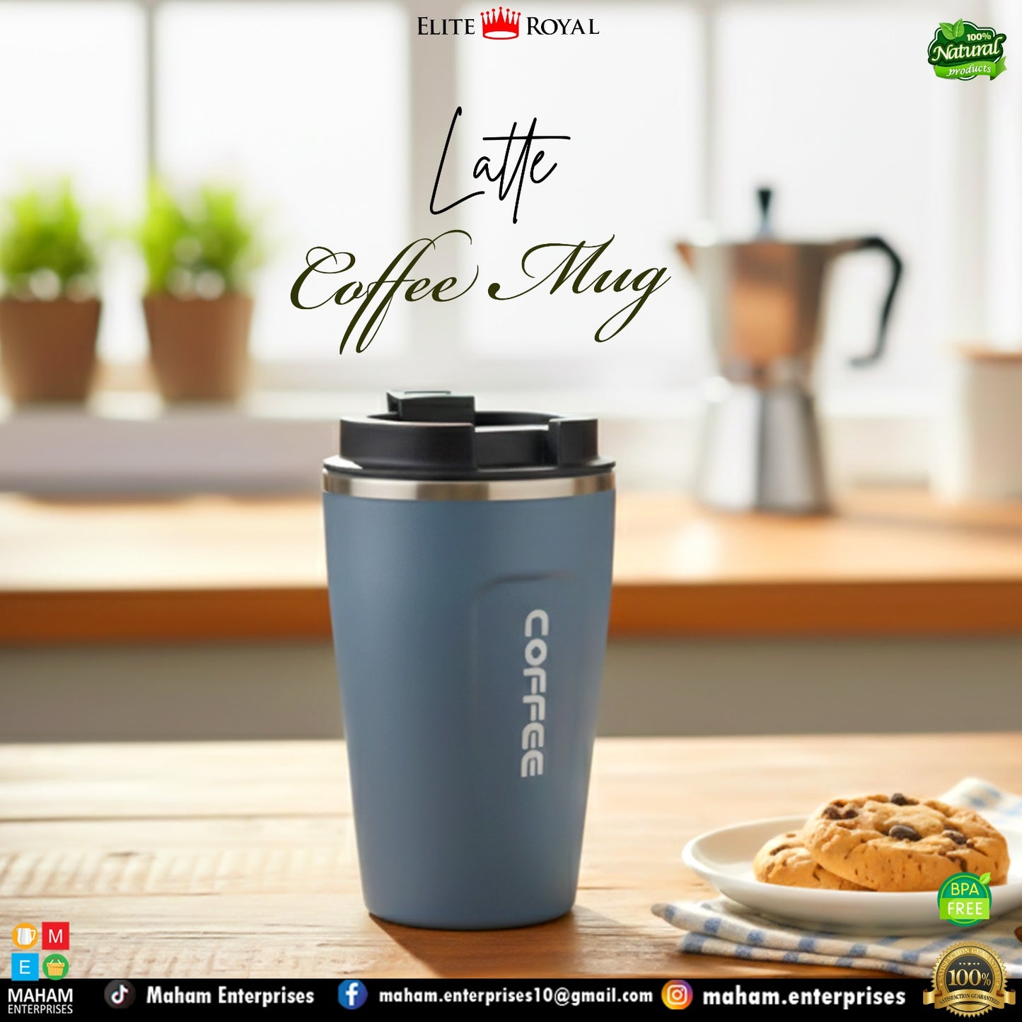 Elite Royal Insulated Coffee Mug with Flip Lid | BPA-Free Travel Cup for Hot & Cold Drinks