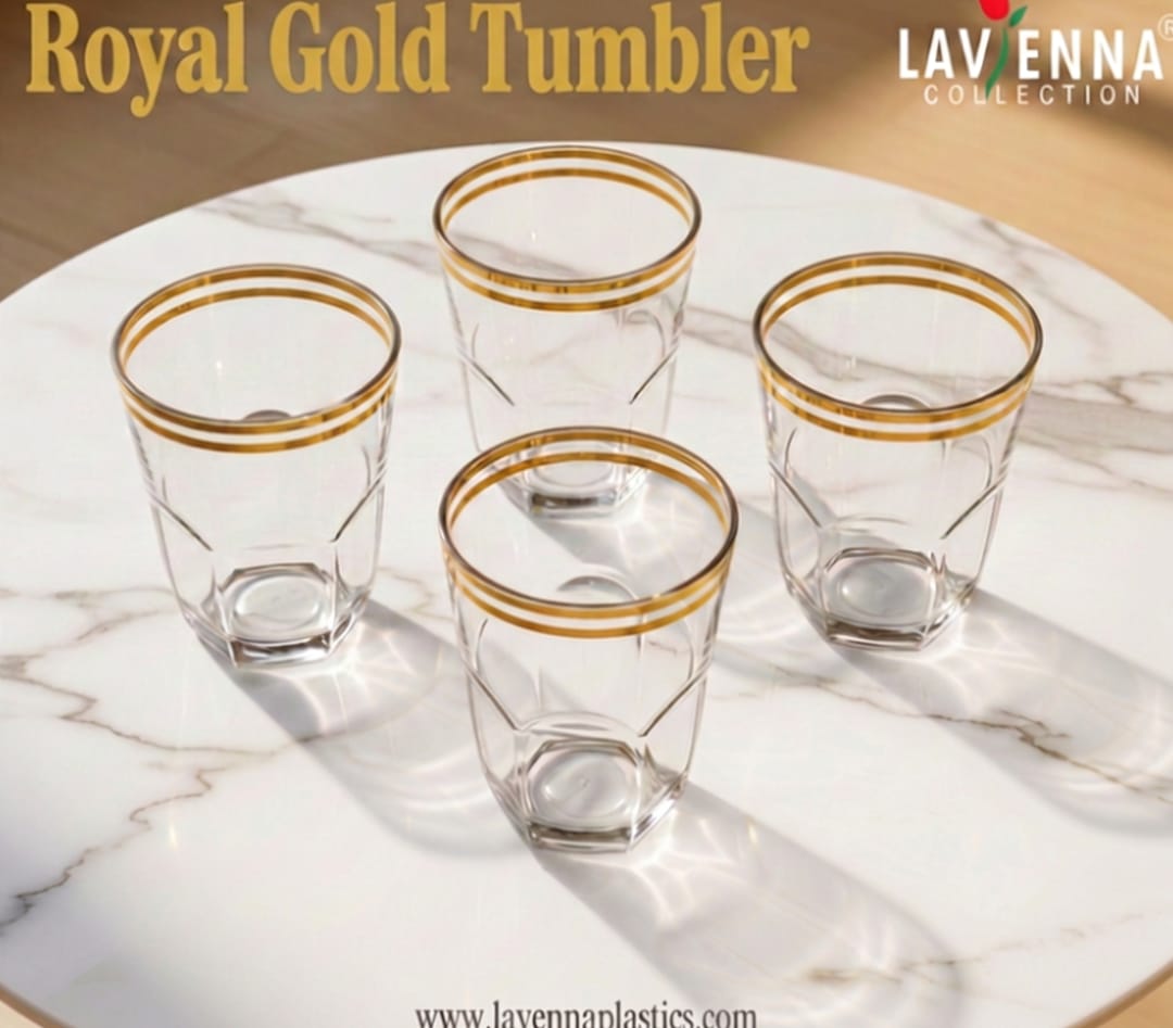 Royal Gold Crystal Tumbler Glass Set – Pack of 6