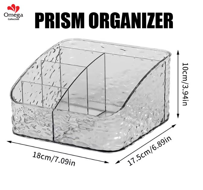 Prism Organizer Clear Multi-Compartment Storage Box – Transparent Makeup, Skincare & Bathroom Vanity Organizer