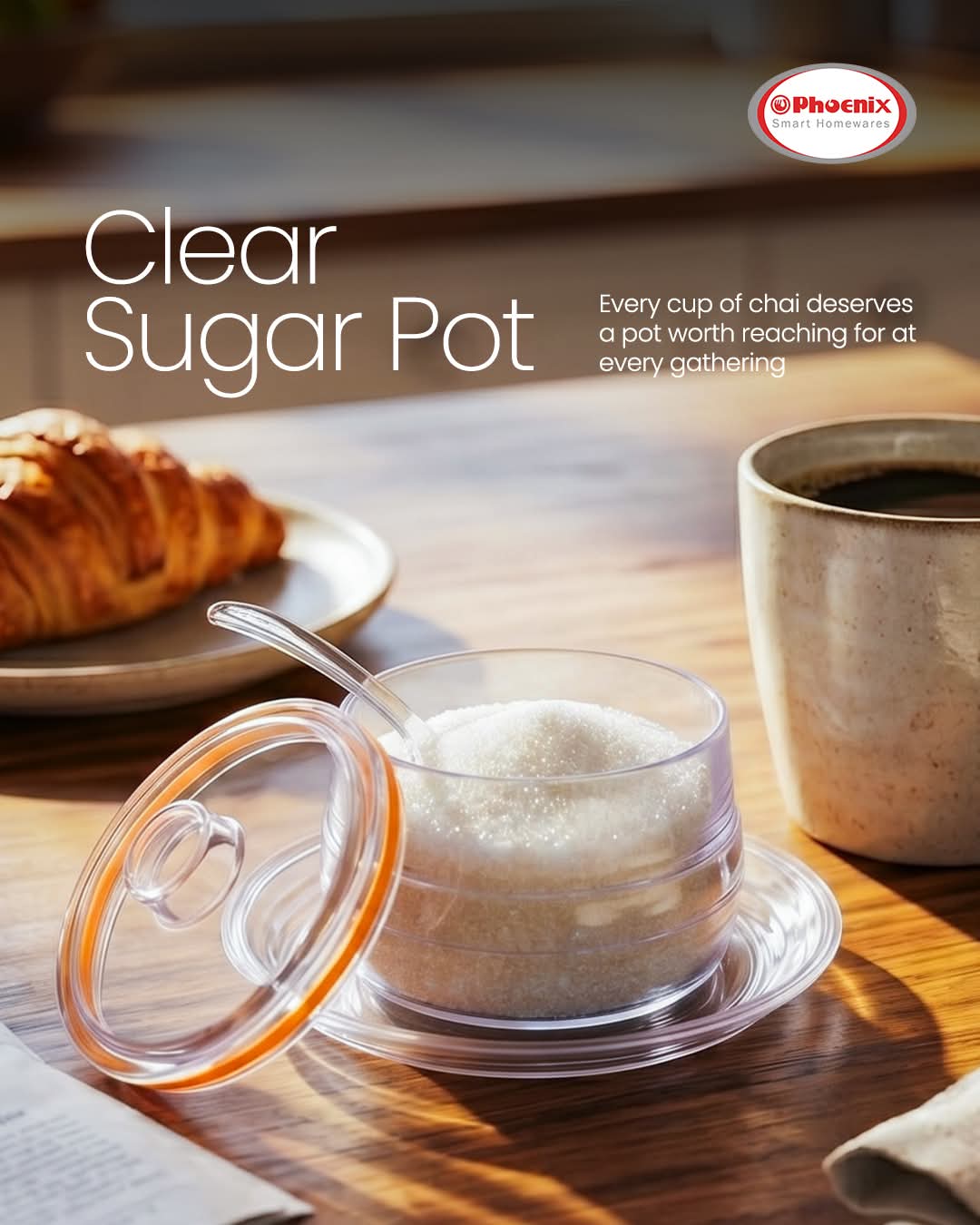 Clear Sugar Pot – Transparent Airtight Sugar Container with Lid & Spoon for Tea, Coffee & Kitchen Storage