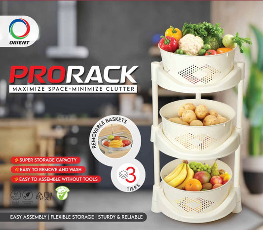 Orient ProRack 3-Level Plastic Rack with Removable Baskets | Multipurpose Storage Organizer