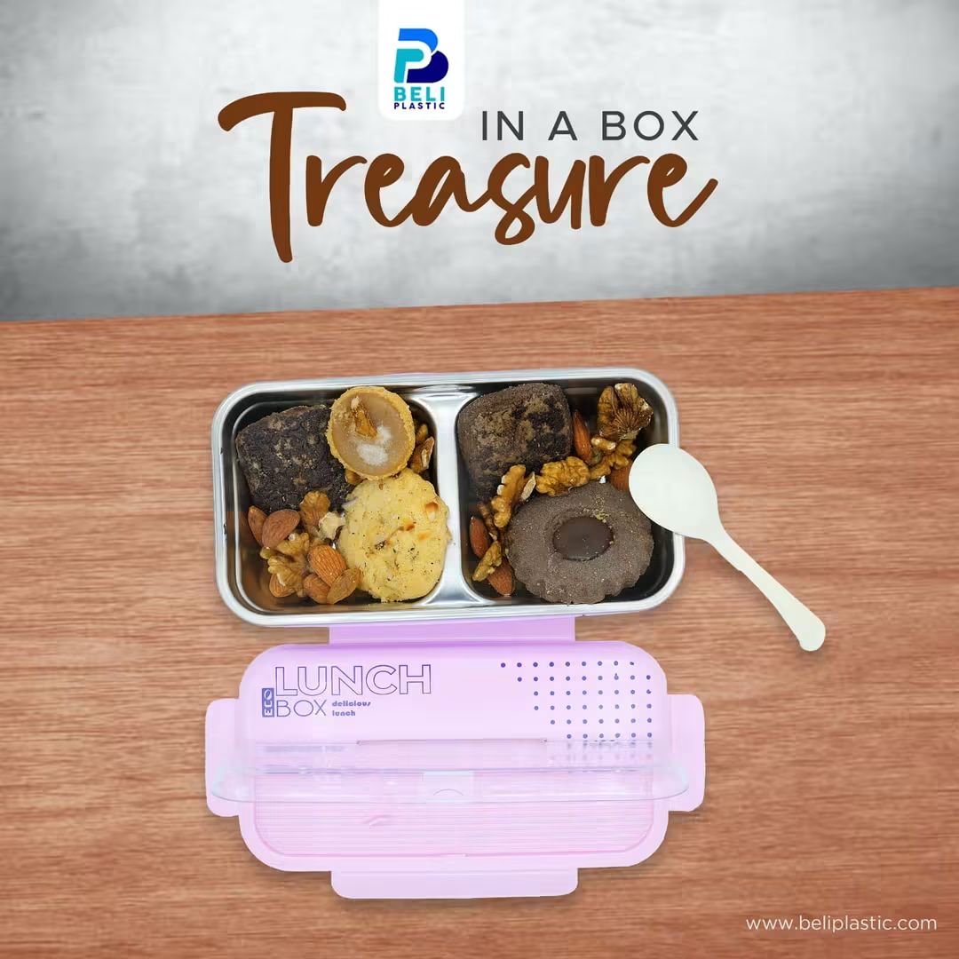 ECO Lunch Box with Spoon & Sauce Container | Stainless Steel Inner Food Container | Leak-Resistant Lunch Box