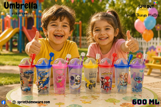 Umbrella Glass Large 600ml Kids Sipper Cup with Straw | BPA-Free Reusable Drinking Tumbler