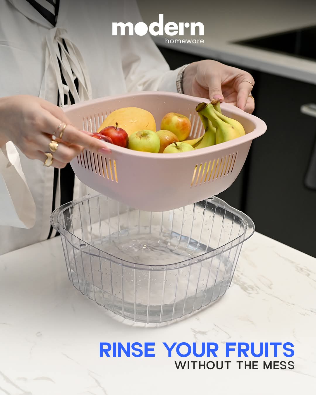 Fresh O 2-in-1 Colander & Strainer Bowl with Transparent Lid | Fruit & Vegetable Washer