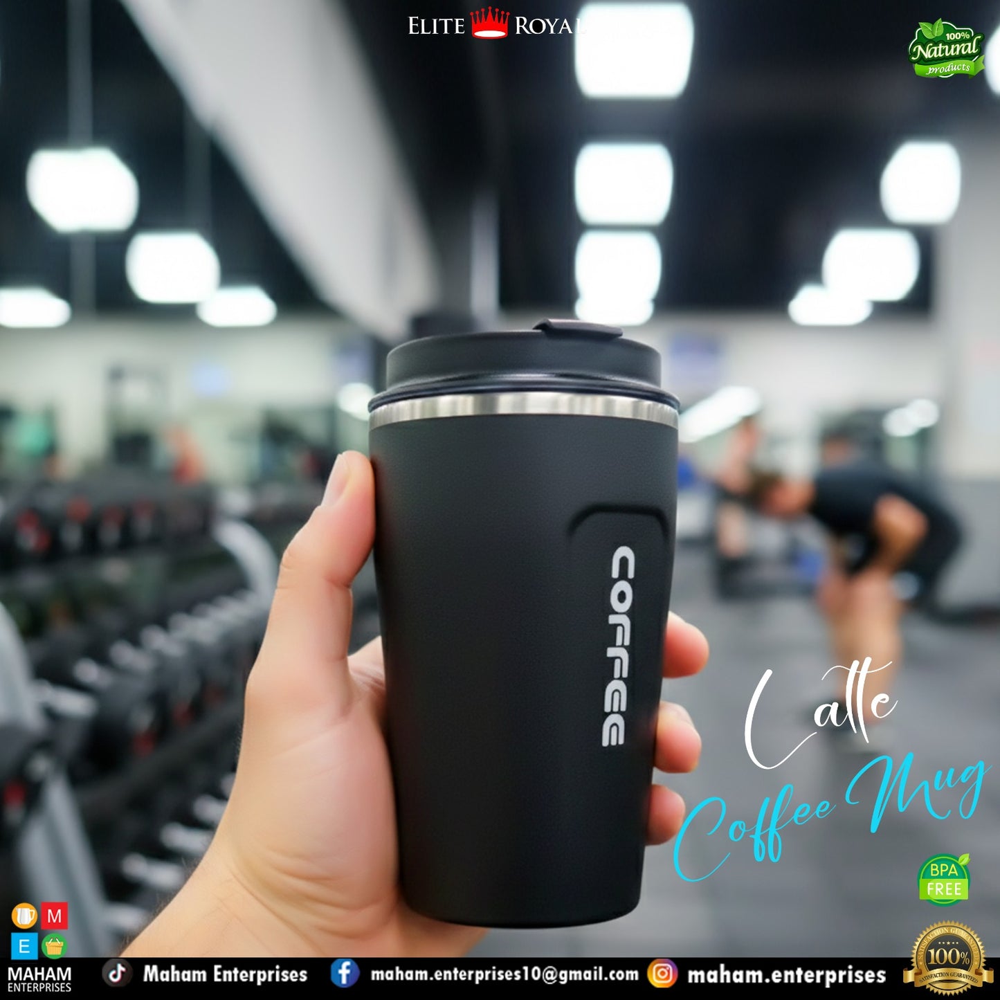 Elite Royal Insulated Coffee Mug with Flip Lid | BPA-Free Travel Cup for Hot & Cold Drinks