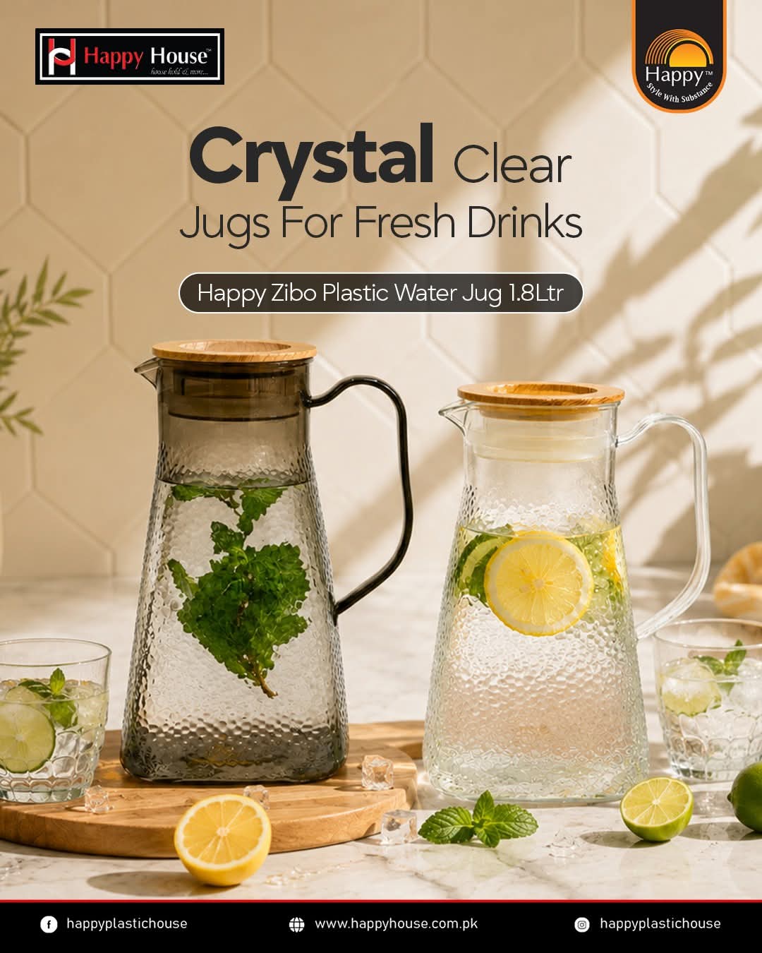 Zibo Plastic Water Jug 1.8L with Lid – BPA Free Water Pitcher for Juice, Water & Cold Drinks