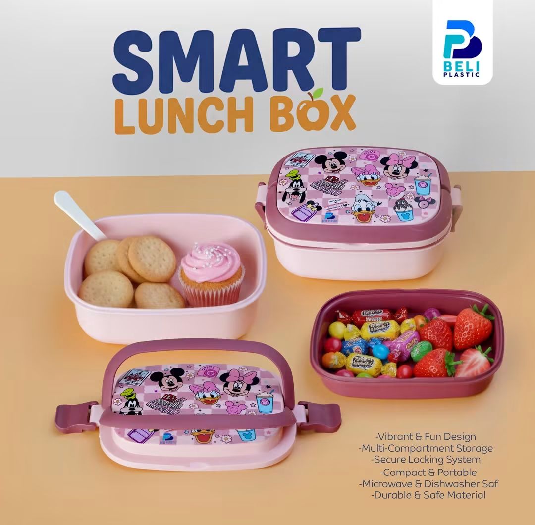 Smart Kids Lunch Box | 2-Compartment Plastic Lunch Box with Spoon | BPA-Free Food Storage Container
