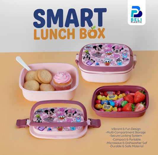 Smart Kids Lunch Box | 2-Compartment Plastic Lunch Box with Spoon | BPA-Free Food Storage Container