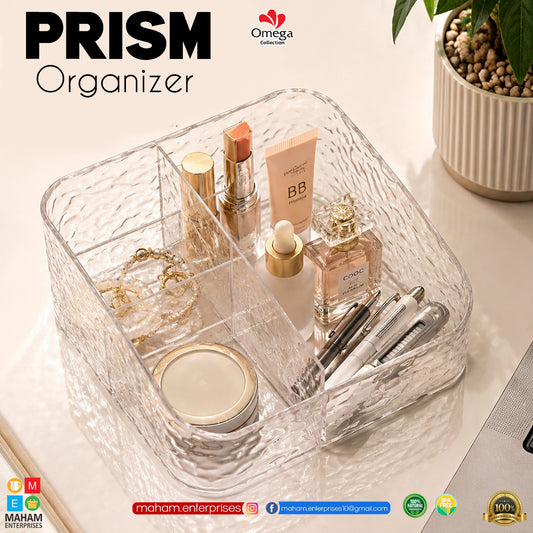 Prism Organizer Clear Multi-Compartment Storage Box – Transparent Makeup, Skincare & Bathroom Vanity Organizer