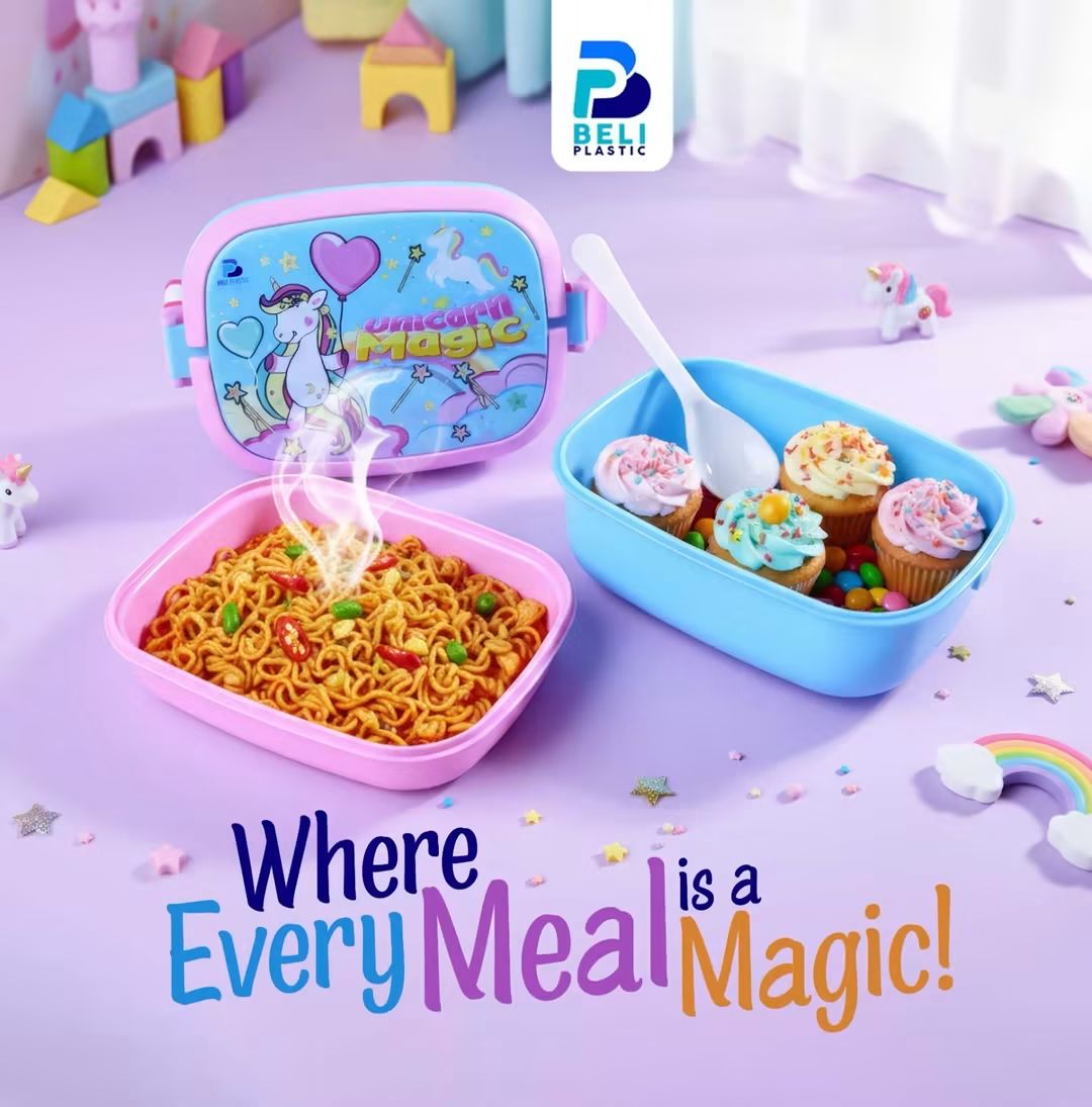 Smart Kids Lunch Box | 2-Compartment Plastic Lunch Box with Spoon | BPA-Free Food Storage Container