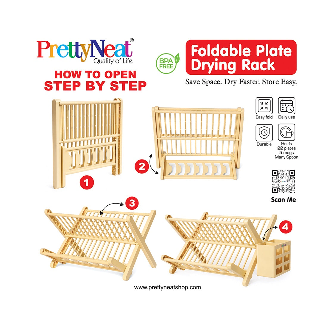 Foldable Plate Drying Rack with Cutlery Holder | 2-Tier Kitchen Dish Drainer