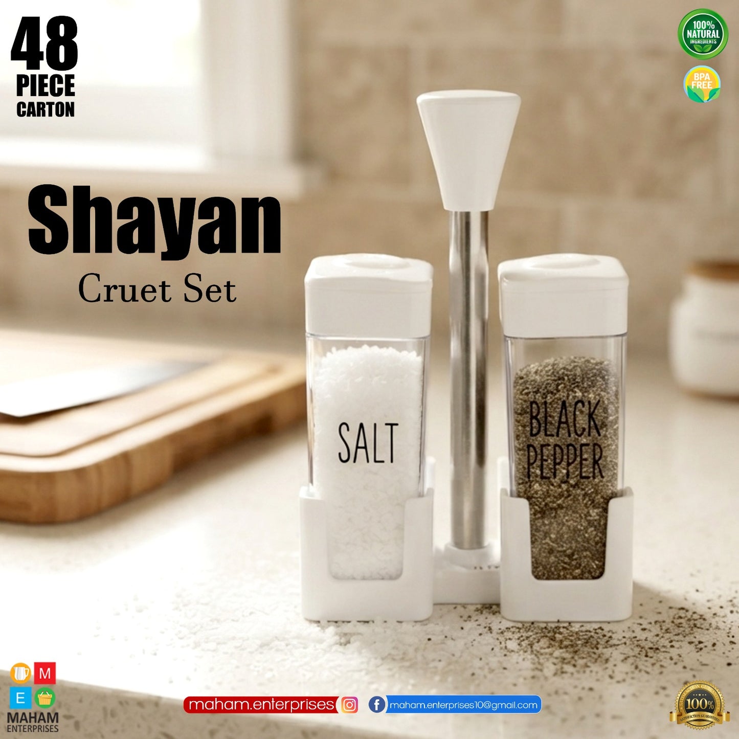 Shayan Cruet Set – Salt & Pepper Shaker Set with Stand | Spice Seasoning Dispenser for Kitchen & Dining Table