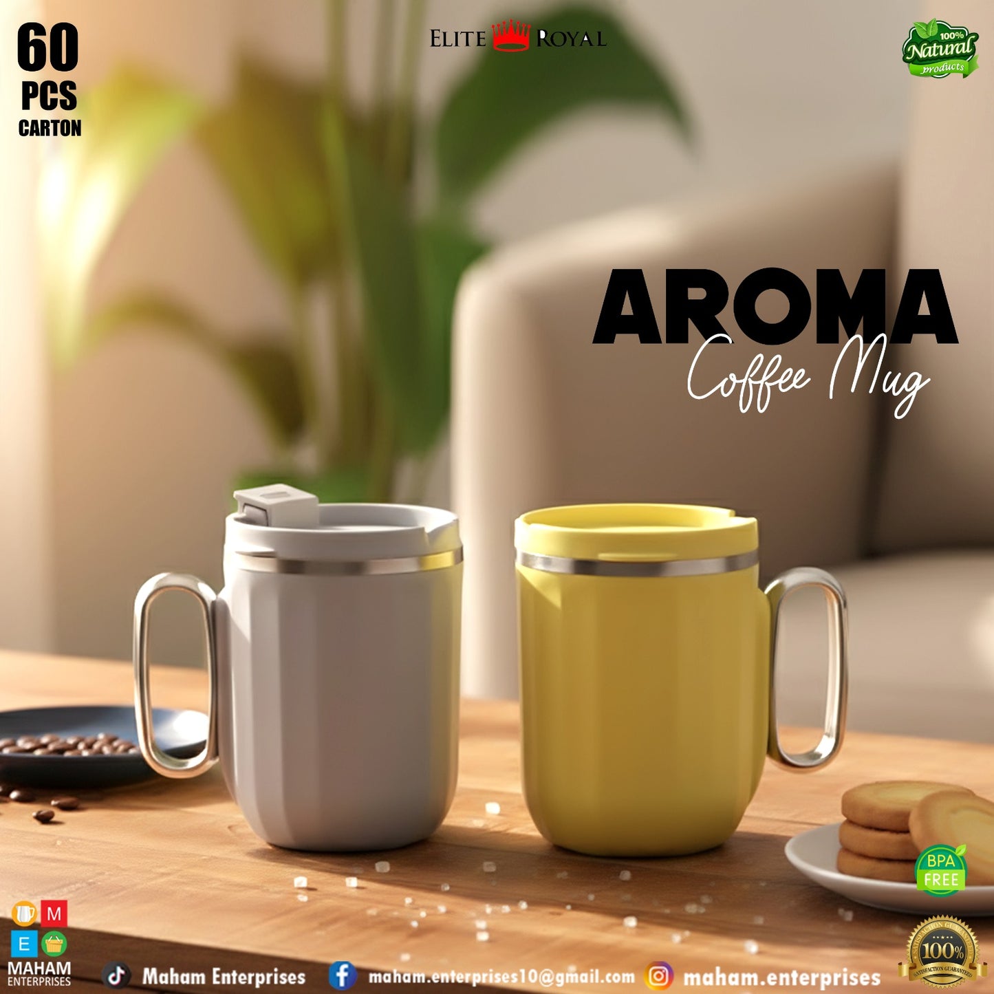 AROMA Coffee Mug with Lid | BPA-Free Plastic | Heat-Resistant Tea & Coffee Cup