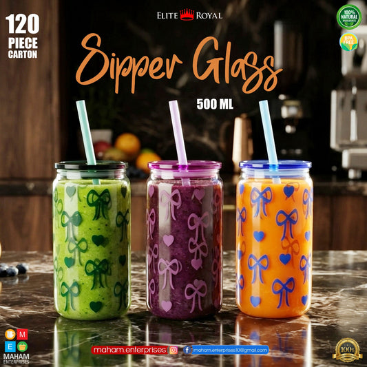 Super Glass Style 500ml Plastic Tumbler with Straw | Trendy Printed Reusable Drinking Cup