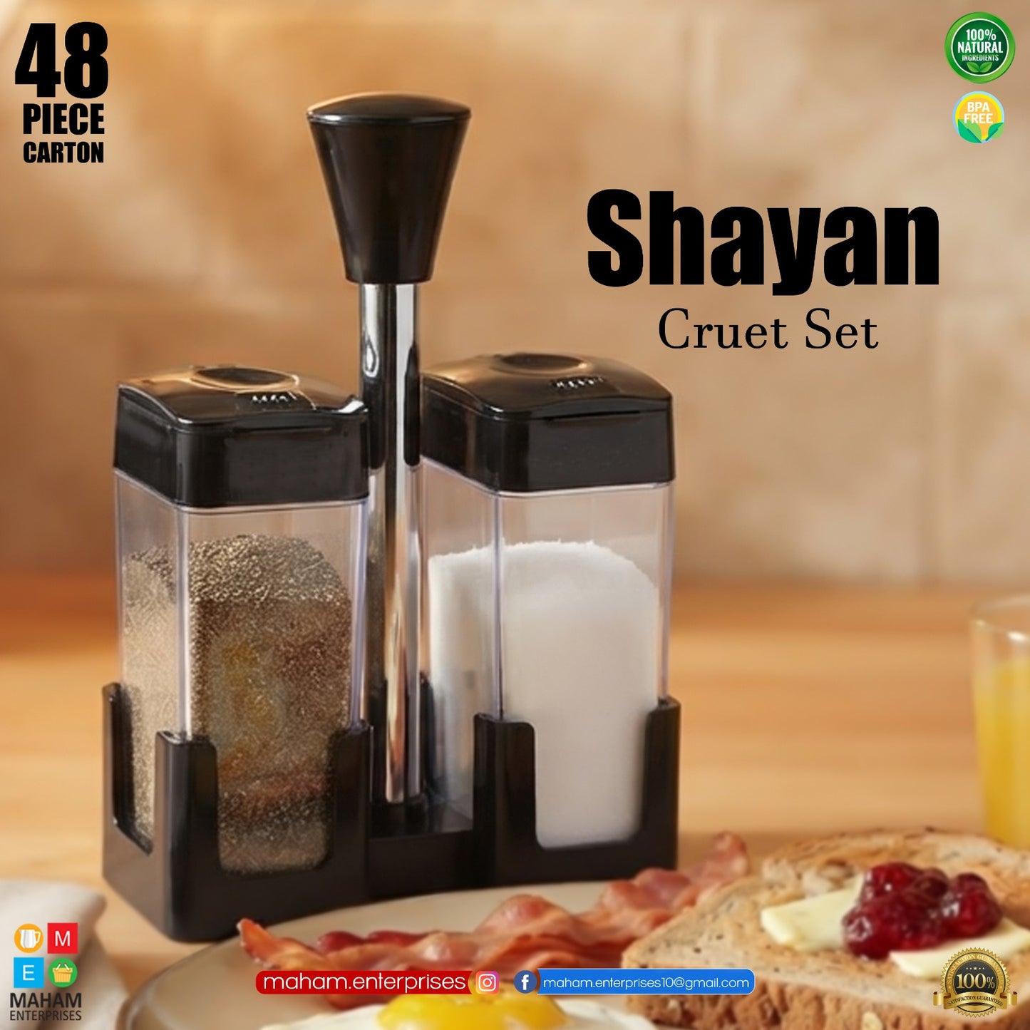 Shayan Cruet Set – Salt & Pepper Shaker Set with Stand | Spice Seasoning Dispenser for Kitchen & Dining Table