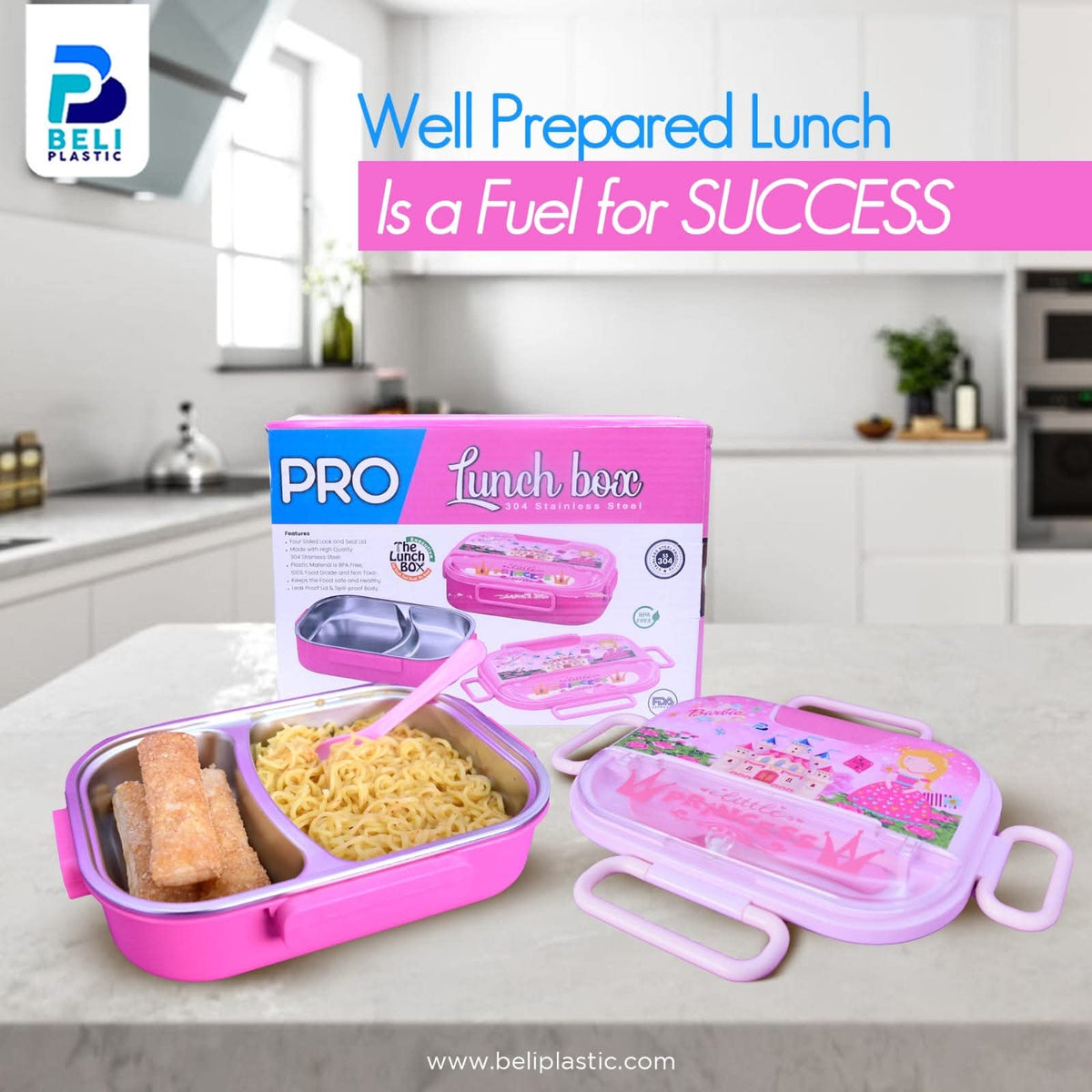 Pro Stainless Steel Lunch Box for Kids | 304 Steel Food Container with Spoon