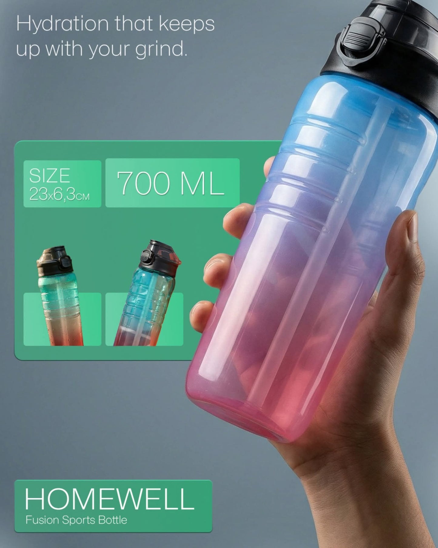 Fusion Sports Bottle 700ml | Leakproof Water Bottle with Straw