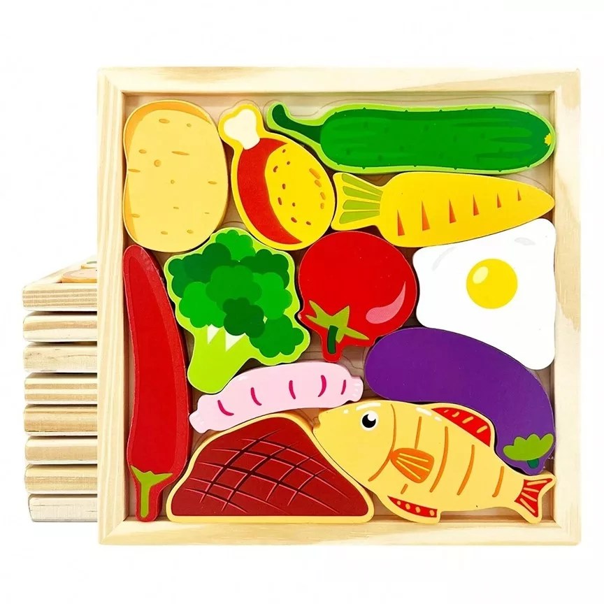Cartoon Animal Wooden 3D Puzzles Kids Hand Grasp Board Fruit And Vegetable Vehicle Montessori Matching Puzzle Game Children Learning Educational Toys (1 pc)