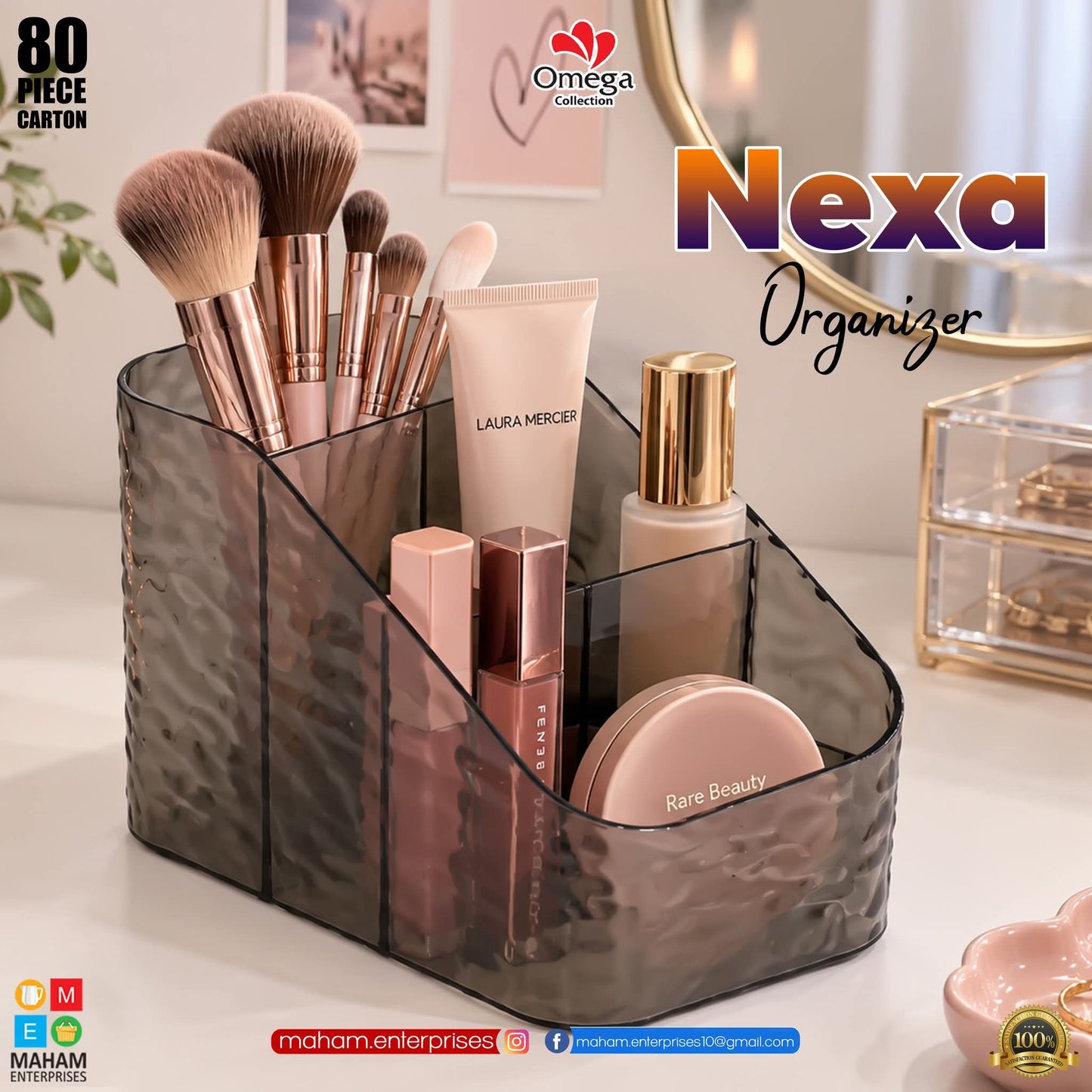 Nexa 3-Compartment Desk Organizer | Transparent Storage Box for Stationery, Makeup & Small Accessories
