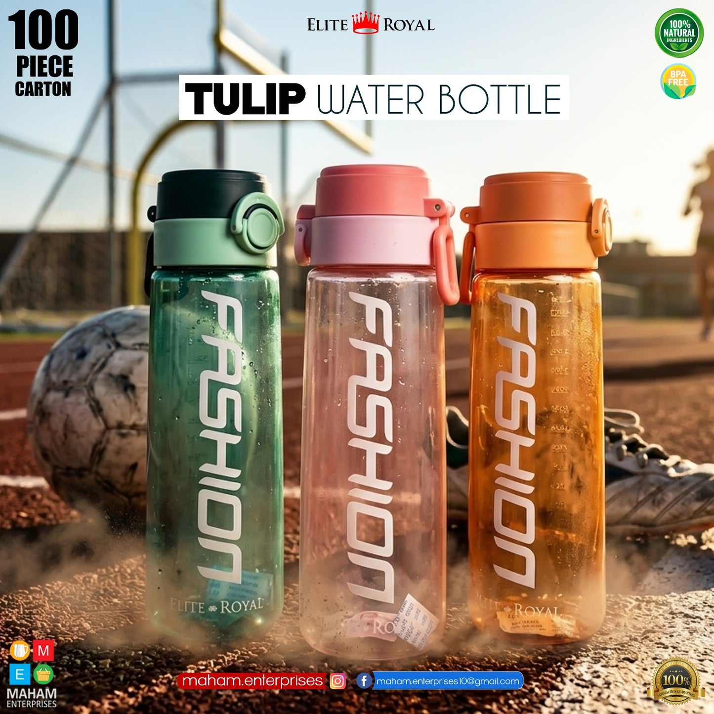 Fashion Tulip Water Bottle 750ML – BPA Free Leakproof Sports Water Bottle with Lock Cap & Measurement Scale