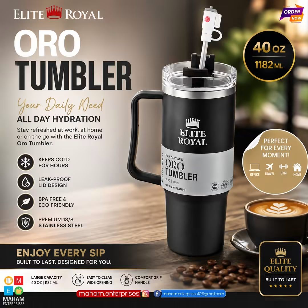 Oro Tumbler Insulated Travel Mug with Handle, Straw & Lid | Reusable Stainless Steel Cup