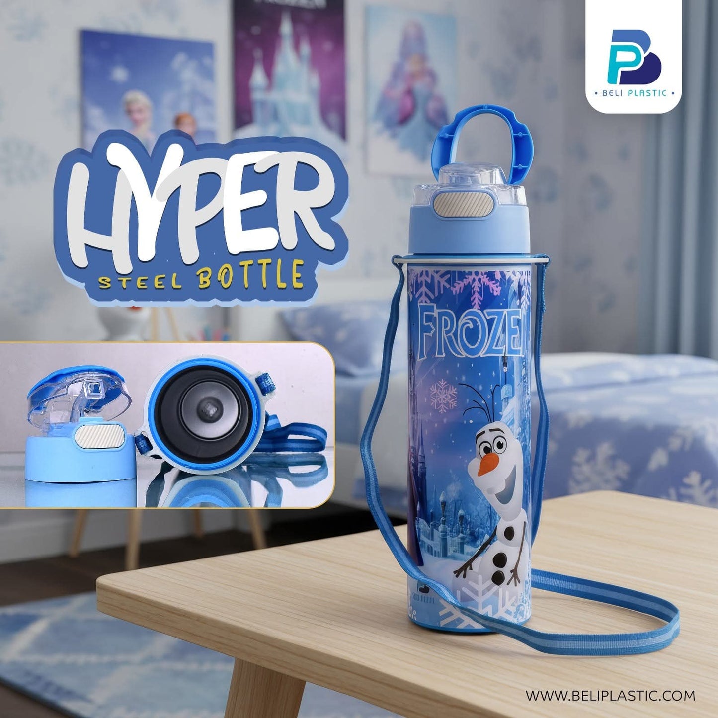 Hyper Character Printed Water Bottle with Steel Inner – Available in 450ml & 650ml | Flip Top School Water Bottle