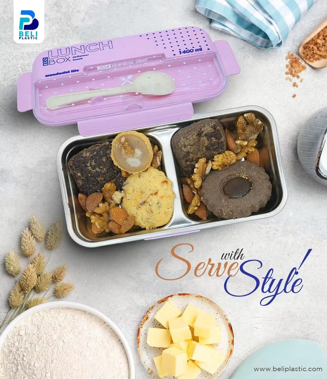 ECO Lunch Box with Spoon & Sauce Container | Stainless Steel Inner Food Container | Leak-Resistant Lunch Box