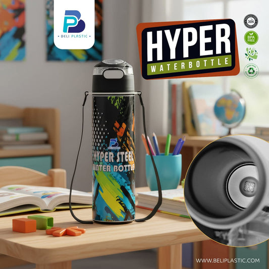 Hyper Character Printed Water Bottle with Steel Inner – Available in 450ml & 650ml | Flip Top School Water Bottle