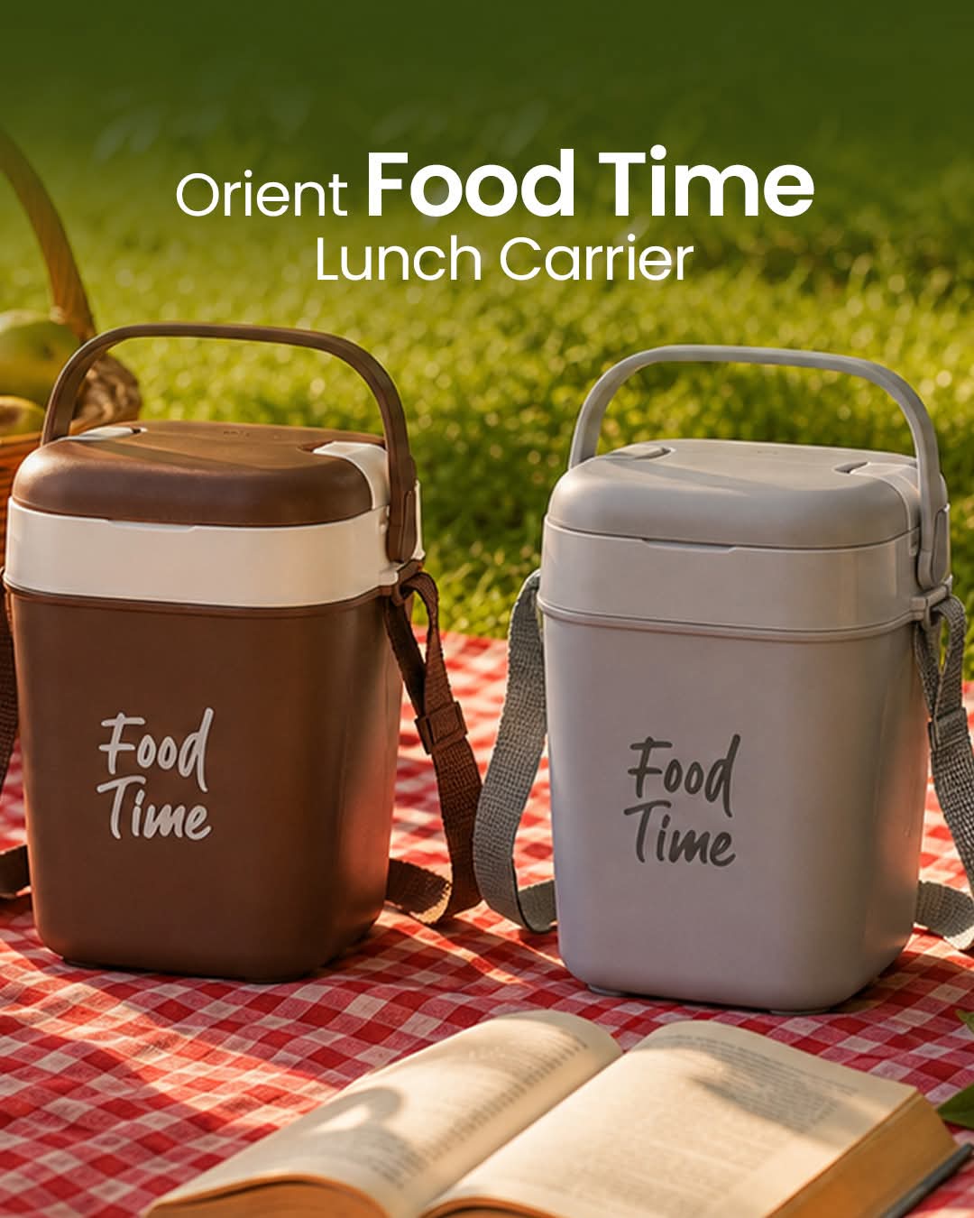 Orient Food Time Lunch Carrier with 2 Stainless Steel Bowls & 1 Plastic Bowl | Insulated Lunch Box with Handle & Shoulder Strap | BPA-Free Food Storage Container