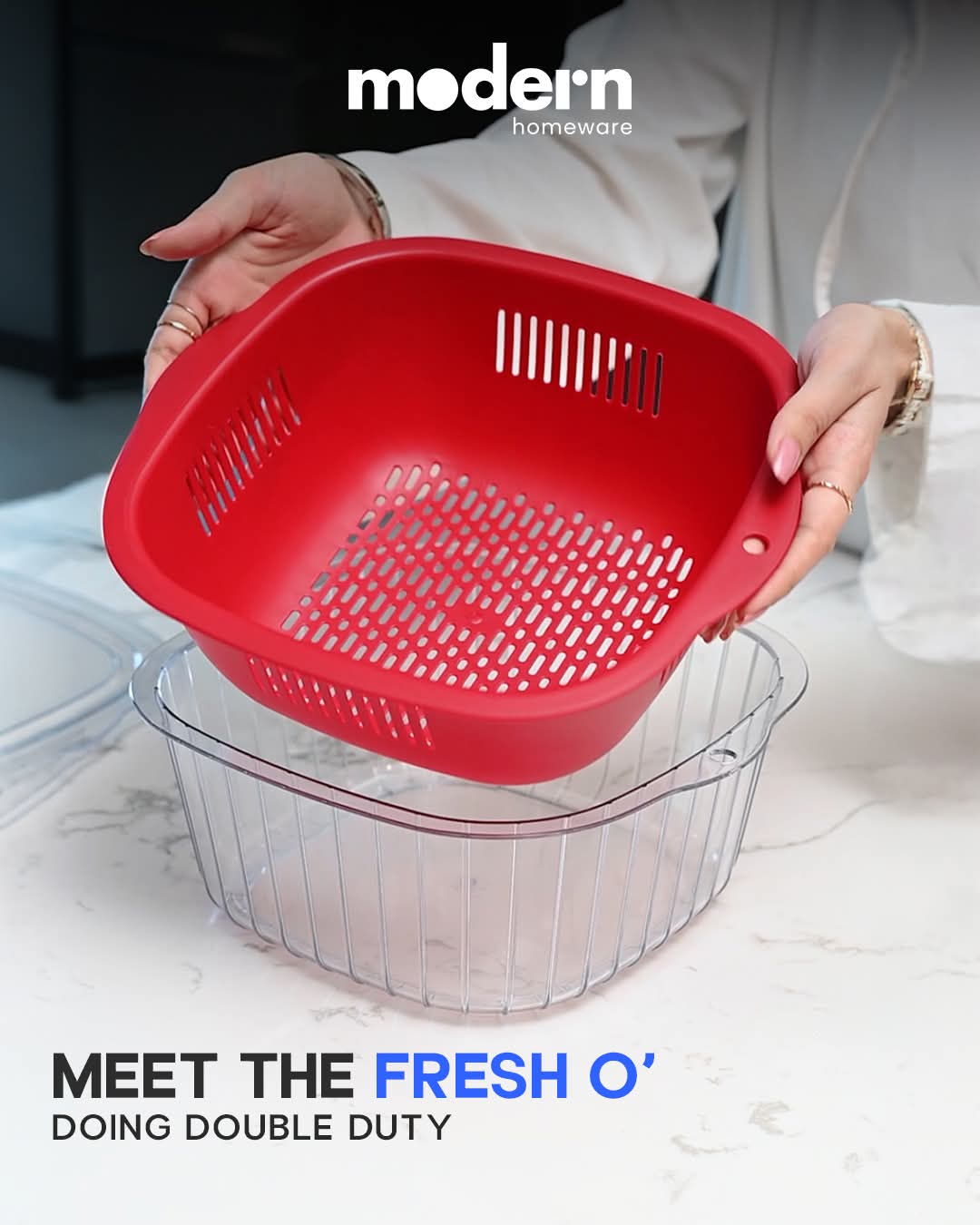 Fresh O 2-in-1 Colander & Strainer Bowl with Transparent Lid | Fruit & Vegetable Washer