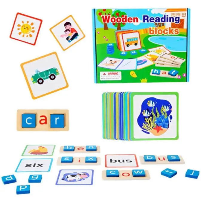 Wooden Short Vowel Reading Letters Spelling Blocks Game