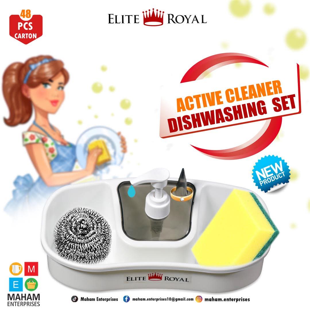 Elite Royal Active Cleaner Dishwashing Set with Pump | Kitchen Sink Organizer
