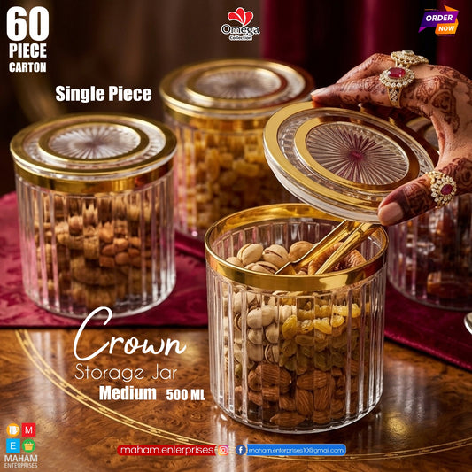 Crown 500ml Storage Jar with Golden Lid | Airtight Unbreakable Kitchen Container