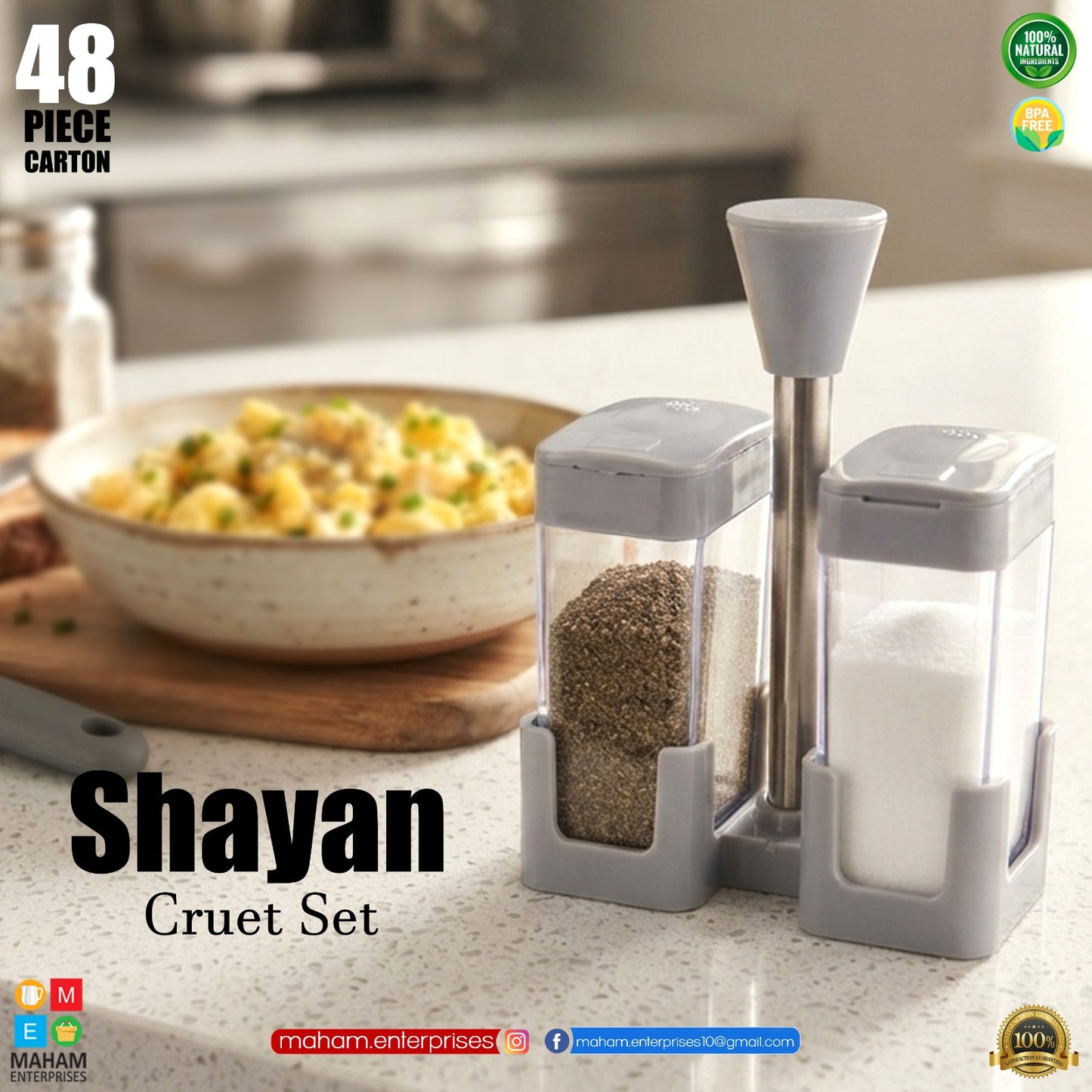 Shayan Cruet Set – Salt & Pepper Shaker Set with Stand | Spice Seasoning Dispenser for Kitchen & Dining Table