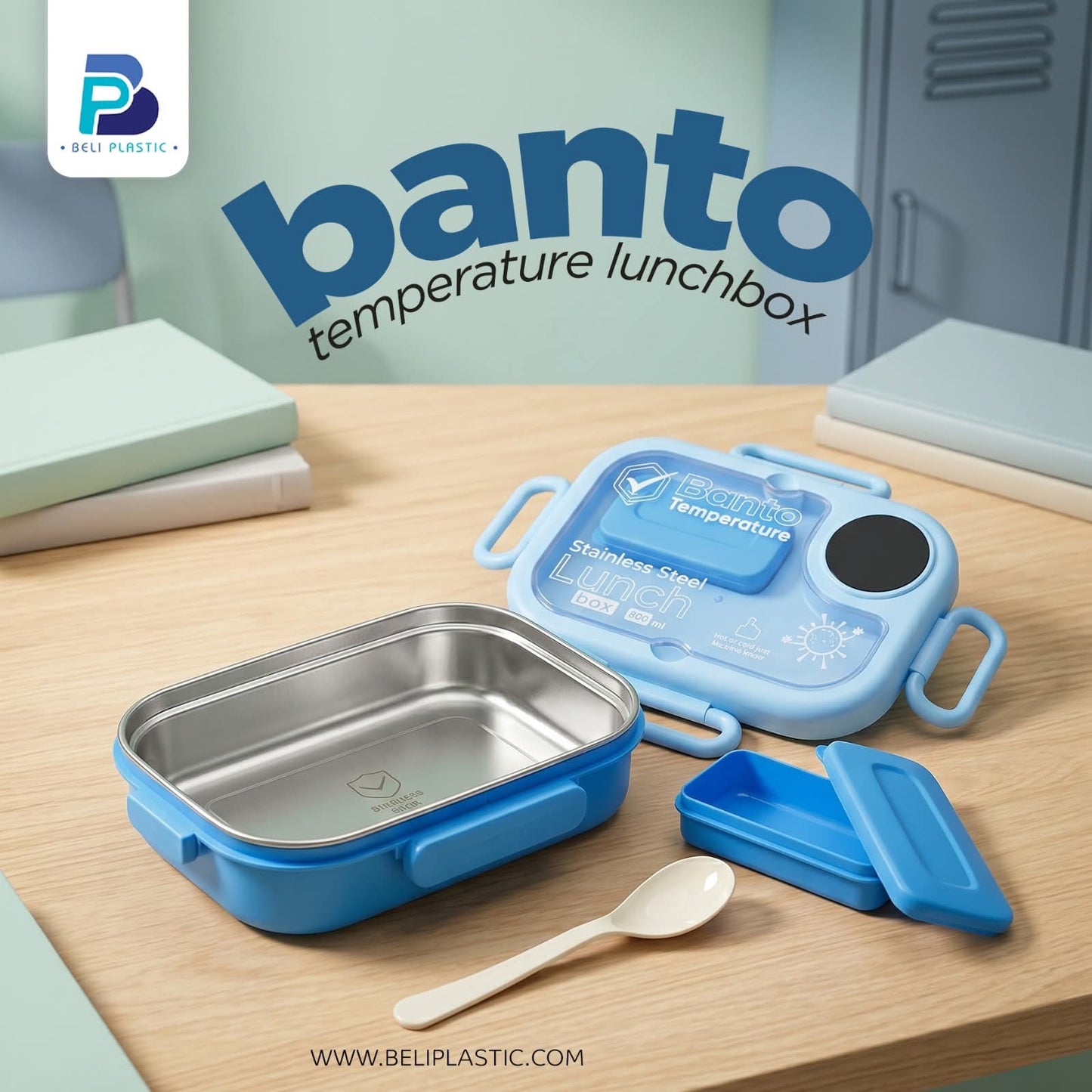 Banto Temperature Stainless Steel Lunch Box with Spoon | 800ml (For Office/School Use)