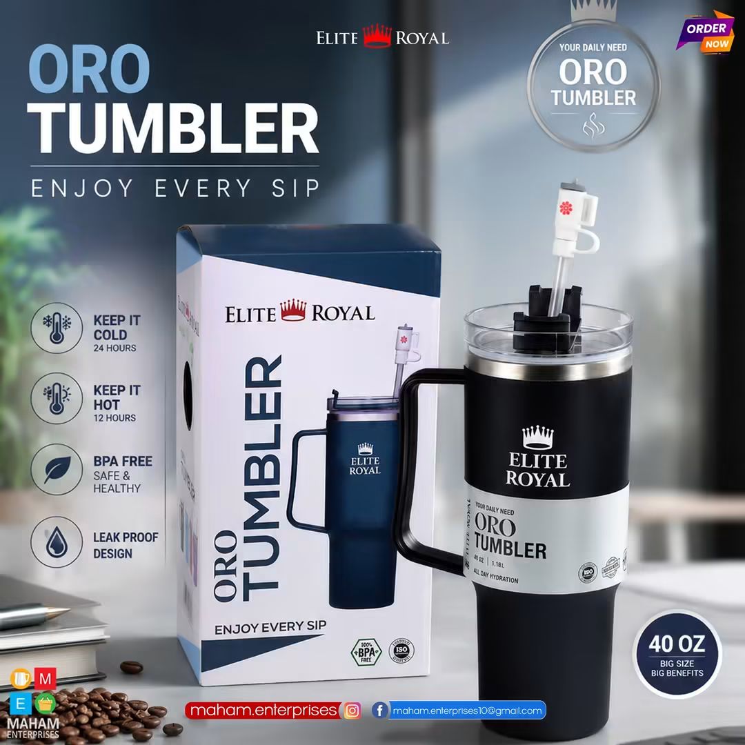 Oro Tumbler Insulated Travel Mug with Handle, Straw & Lid | Reusable Stainless Steel Cup