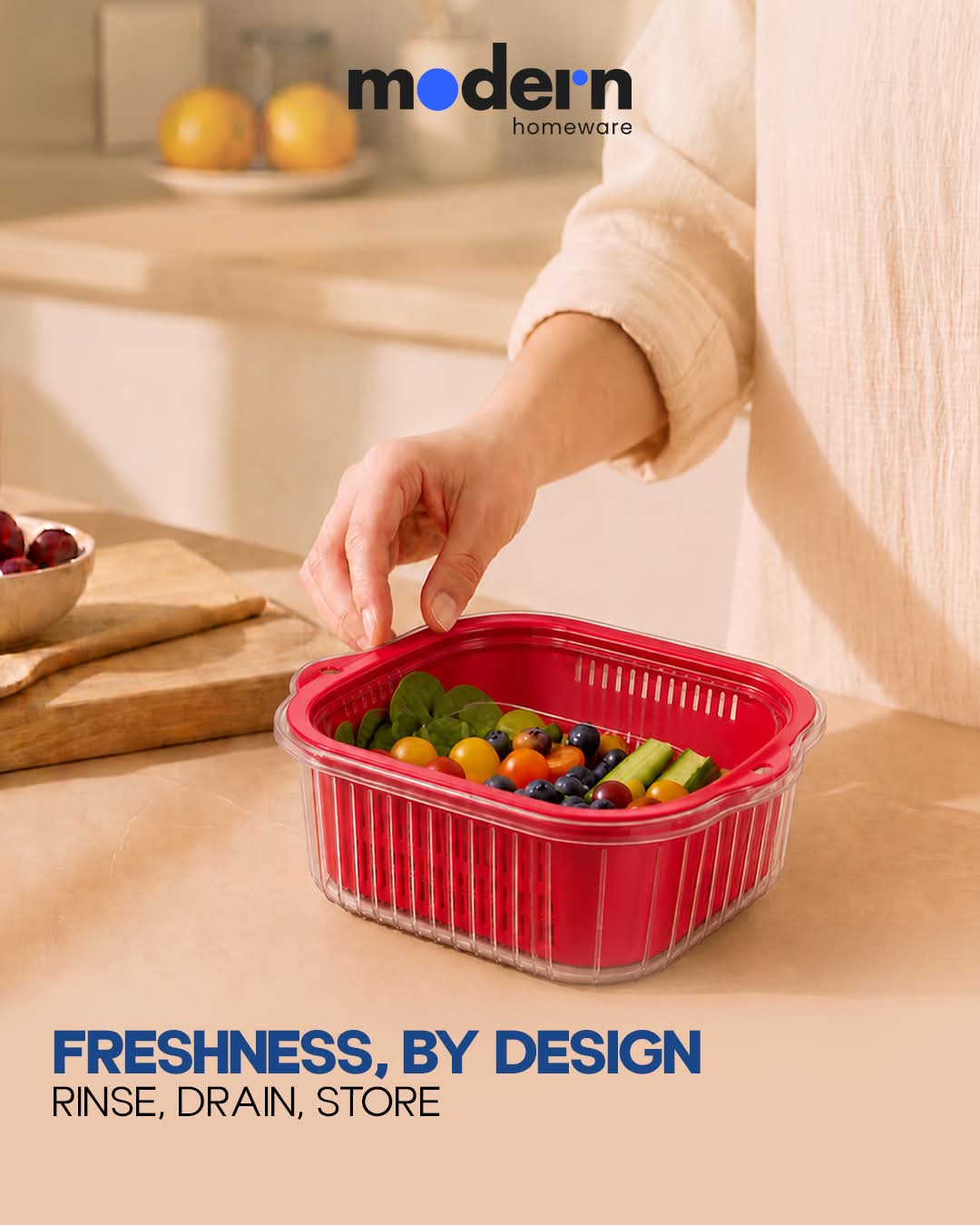 Fresh O 2-in-1 Colander & Strainer Bowl with Transparent Lid | Fruit & Vegetable Washer