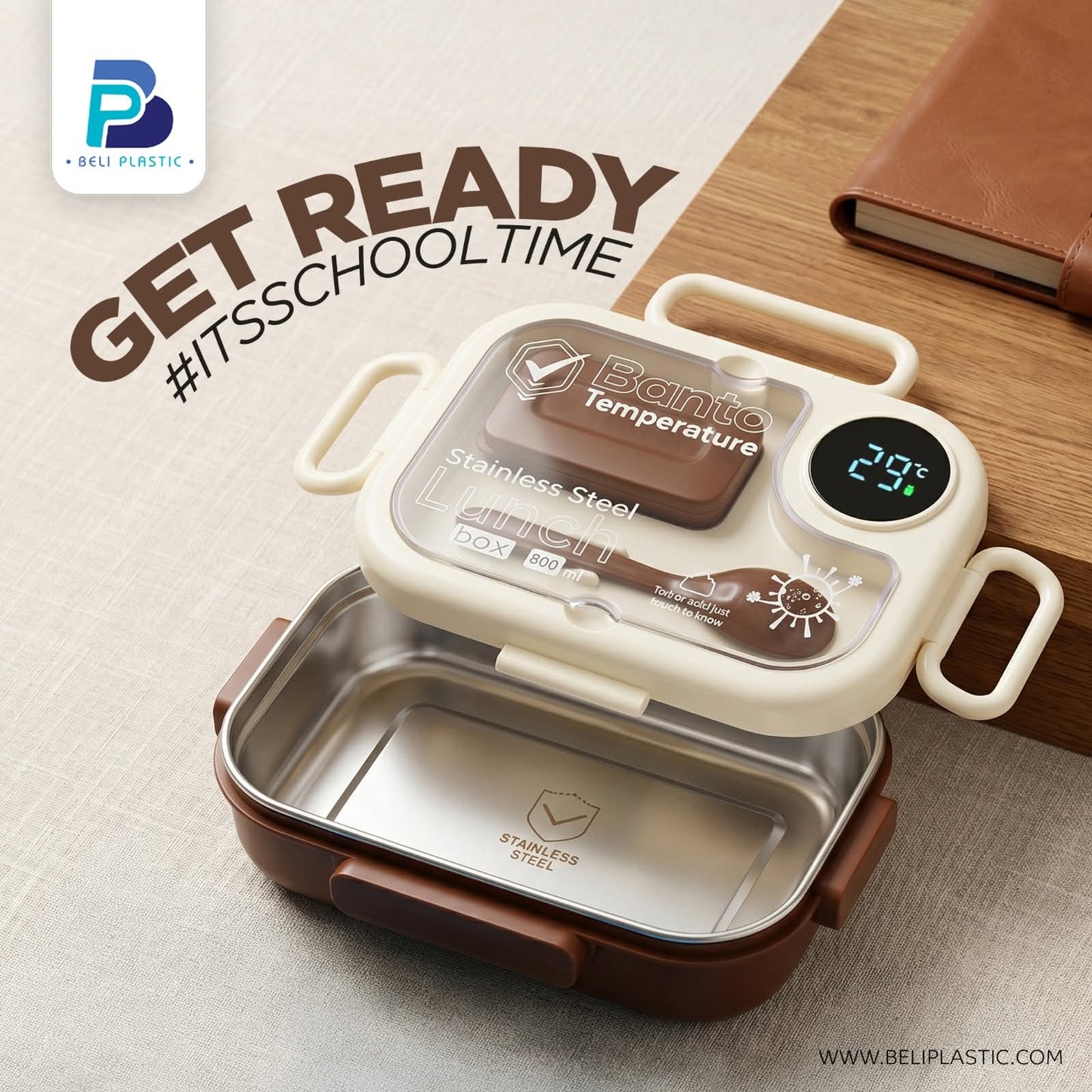 Banto Temperature Stainless Steel Lunch Box with Spoon | 800ml (For Office/School Use)