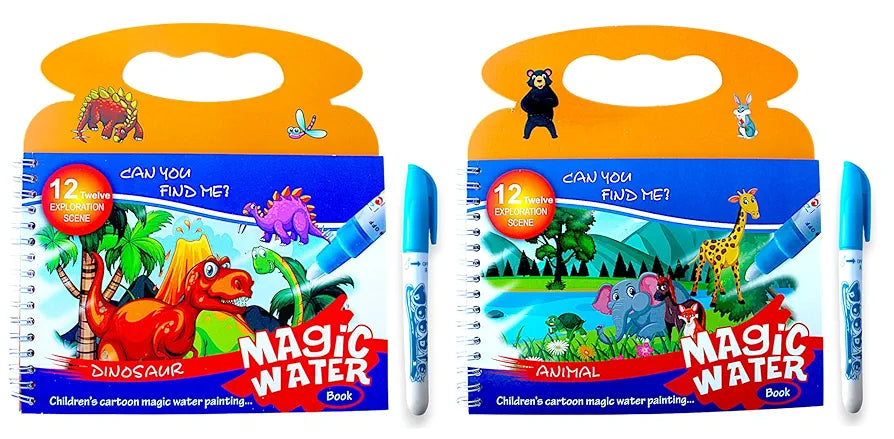 Pack of 2 - Children's Cartoon Water Magic Painting Book with Marker