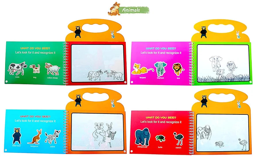 Pack of 2 - Children's Cartoon Water Magic Painting Book with Marker