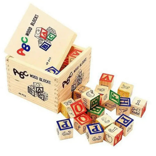 Wooden Alphabet ABC Blocks 48Pcs