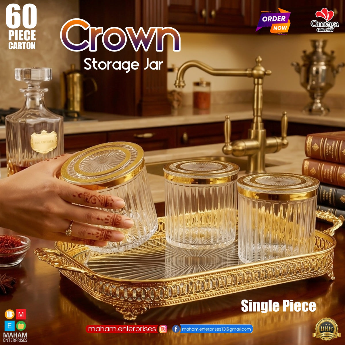 Crown 500ml Storage Jar with Golden Lid | Airtight Unbreakable Kitchen Container