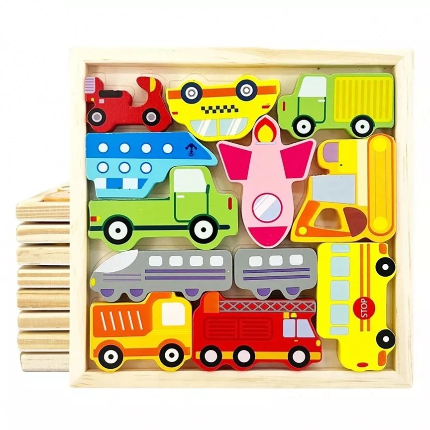 Cartoon Animal Wooden 3D Puzzles Kids Hand Grasp Board Fruit And Vegetable Vehicle Montessori Matching Puzzle Game Children Learning Educational Toys (1 pc)