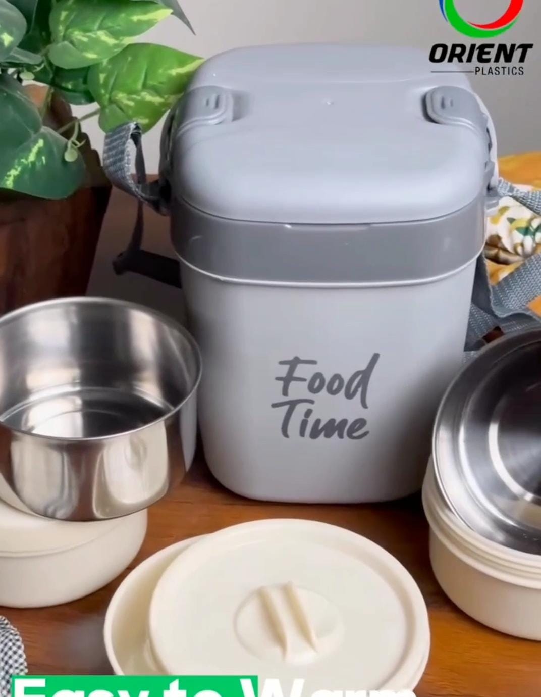 Orient Food Time Lunch Carrier with 2 Stainless Steel Bowls & 1 Plastic Bowl | Insulated Lunch Box with Handle & Shoulder Strap | BPA-Free Food Storage Container