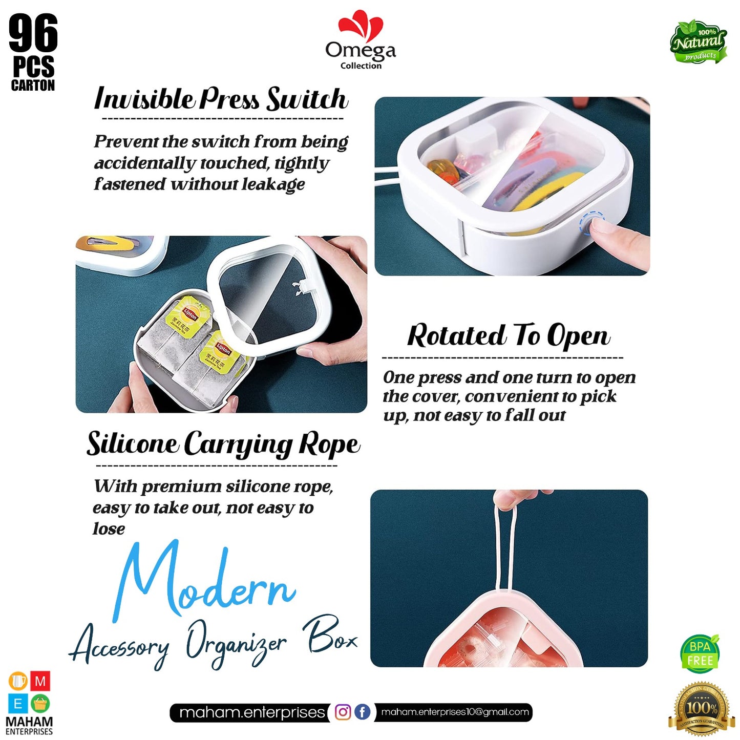 Modern Organizer Accessory Box with Silicone Rope | Transparent Plastic Storage Box with Press Button